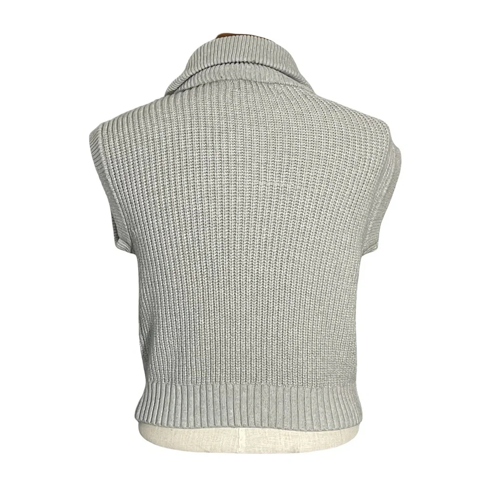 Rachel Zoe Gray Sleeveless 1/4 Zip Closure Ribbed Knit Sweater Vest SzM